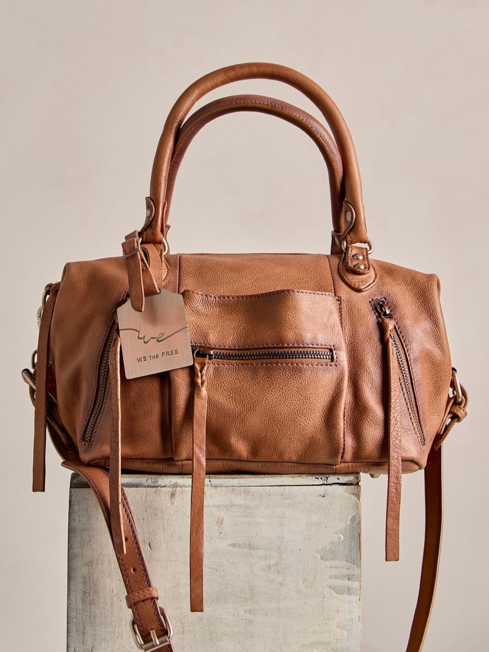 Free People Tan Leather Shoulder Bag